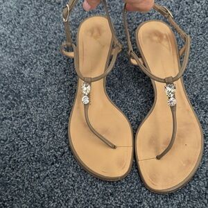 Giuseppe Zanotti Tan Sandals with Crystal Embellishments wedge heel